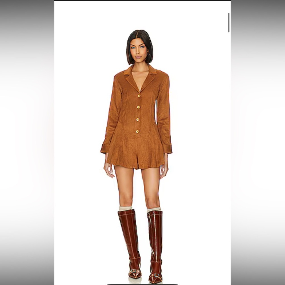 Free People Revolve Wanderlaust Faux Suede Shortall Romper Almond Ash Size Large